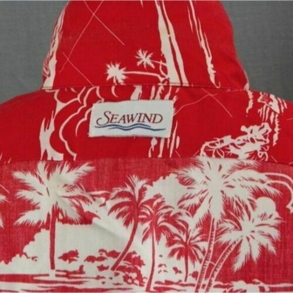 Seawind Hawaiian Islands Red Shirt Tiki Hut Palm Trees Matched Pocket Size XL - Picture 10 of 12